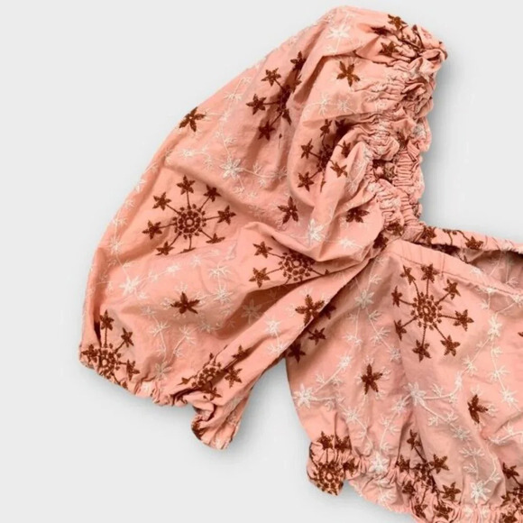 Zara Embroidered Voluminous Puff Sleeve Cropped Top - Picture 4 of 12